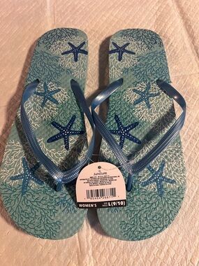Joucture Women's Light Blue Starfish Flip Flops